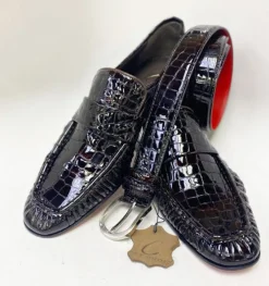 Style: C Collection Croco Embossed Leather Belt Brown