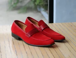 Stylish Suede Penny Loafer Red