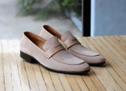 Stylish Suede Penny Loafer Bone