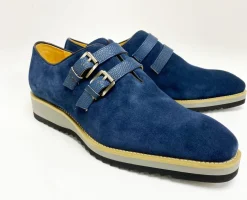 Suede Slip-On Double Buckle Shoe Navy