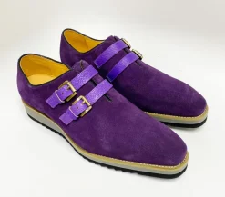 Suede Slip-On Double Buckle Shoe Purple