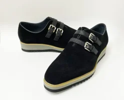 Suede Slip-On Double Buckle Shoe Black