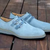 Suede Slip-On Double Buckle Shoe Sky/Blue