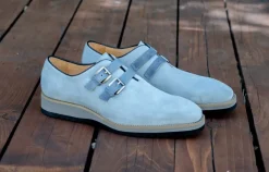 Suede Slip-On Double Buckle Shoe Sky/Blue