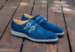 Suede Slip-On Double Buckle Shoe Navy
