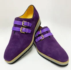 Suede Slip-On Double Buckle Shoe Purple