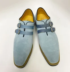 Suede Slip-On Double Buckle Shoe Sky/Blue