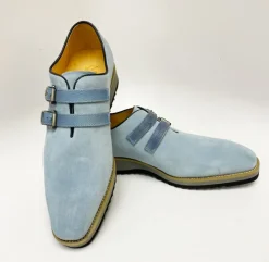 Suede Slip-On Double Buckle Shoe Sky/Blue