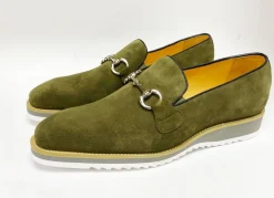 Suede Slip-On Horsebit Loafer Olive