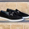 Suede Slip-On Horsebit Loafer Black