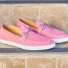 Suede Slip-On Horsebit Loafer Pink