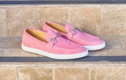 Suede Slip-On Horsebit Loafer Pink