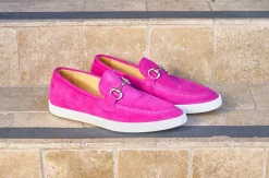 Suede Slip-On Horsebit Loafer Fuchsia