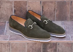 Suede Slip-On Horsebit Loafer Olive