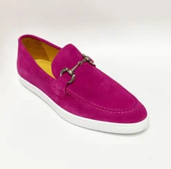Suede Slip-On Horsebit Loafer Fuchsia