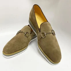 Suede Slip-On Horsebit Loafer Taupe