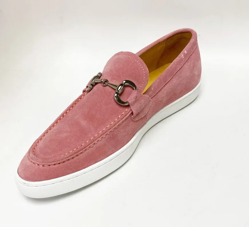 Suede Slip-On Horsebit Loafer Pink