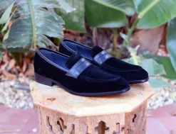 Suede Slip-On Penny Loafer Black