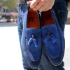 Suede Slip-On Tasseled Loafer Blue