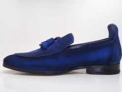 Suede Slip-On Tasseled Loafer Blue