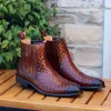 Woven Calfskin Slip-On Boot Cognac