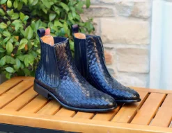 Woven Calfskin Slip-On Boot Blue