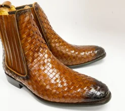 Woven Calfskin Slip-On Boot Cognac