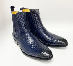 Woven Calfskin Slip-On Boot Blue