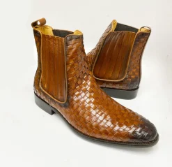 Woven Calfskin Slip-On Boot Cognac