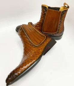 Woven Calfskin Slip-On Boot Cognac
