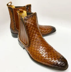 Woven Calfskin Slip-On Boot Cognac