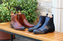 Woven Calfskin Slip-On Boot Cognac