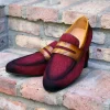 Woven Canvas & Calfskin Slip-On Loafer Burgundy/Camel