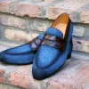 Woven Canvas & Calfskin Slip-On Loafer Blue/Brown