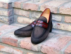 Woven Canvas & Calfskin Slip-On Loafer Brown/Burgundy