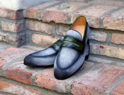 Woven Canvas & Calfskin Slip-On Loafer Grey/Olive