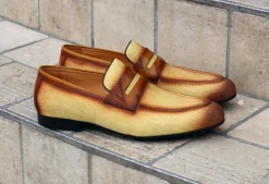 Woven Canvas & Calfskin Slip-On Loafer Yellow/Brown