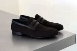 Woven Canvas & Calfskin Slip-On Loafer Black