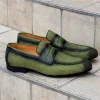Woven Canvas & Calfskin Slip-On Loafer Olive