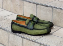 Woven Canvas & Calfskin Slip-On Loafer Olive