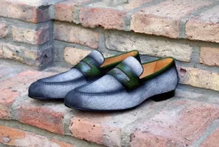 Woven Canvas & Calfskin Slip-On Loafer Grey/Olive