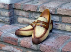 Woven Canvas & Calfskin Slip-On Loafer Yellow/Brown