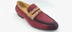 Woven Canvas & Calfskin Slip-On Loafer Burgundy/Camel