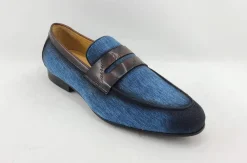 Woven Canvas & Calfskin Slip-On Loafer Blue/Brown