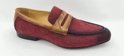 Woven Canvas & Calfskin Slip-On Loafer Burgundy/Camel
