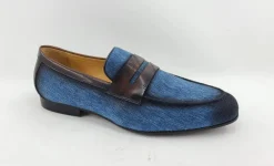 Woven Canvas & Calfskin Slip-On Loafer Blue/Brown