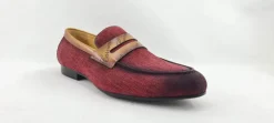 Woven Canvas & Calfskin Slip-On Loafer Burgundy/Camel