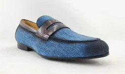 Woven Canvas & Calfskin Slip-On Loafer Blue/Brown