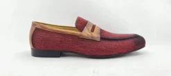 Woven Canvas & Calfskin Slip-On Loafer Burgundy/Camel
