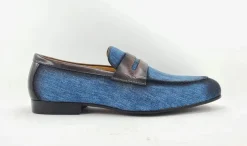 Woven Canvas & Calfskin Slip-On Loafer Blue/Brown
